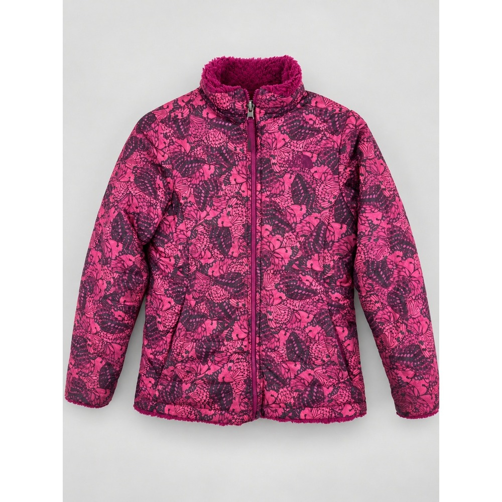 The North Face Reversible Mossbud Swirl Jacket Kids L 14/16 Pink Butterfly Print